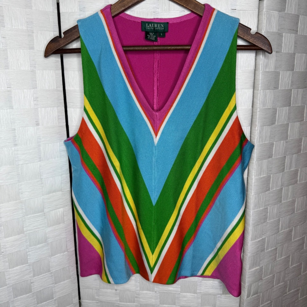 Lauren Ralph Lauren Silk Blend Chevron Stripe Sweater Vest Large
